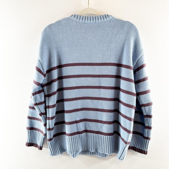 Z Supply Boyfriend Stripe Long Sleeve Knit Pullover Sweater Blue Brown Small - Picture 6 of 6